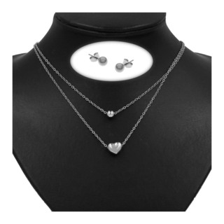 Women's Set Double Necklace-Earrings Heart-Ball 3131001301 Steel 316L