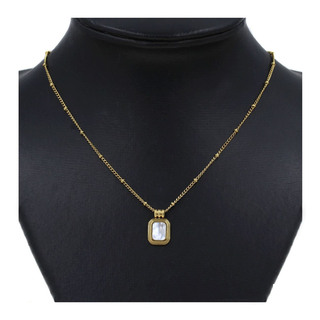 Γυναικείο Κοντό Κολιέ  Παραλληλόγραμμο Στοιχείο Ατσάλι Λευκό Φίλντισι 324100699.102