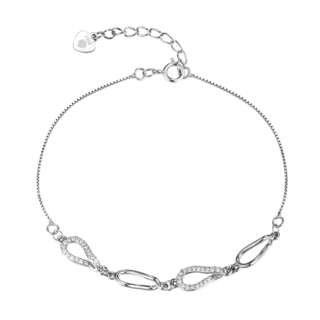 Women's Twisted Hoops Bracelet Silver 925- White Zirgons 3A-BR762 Prince