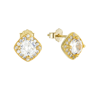 Women's Stud Square Earrings Silver 925 Zircon-Gold Plated 3A-SC788-3 Prince