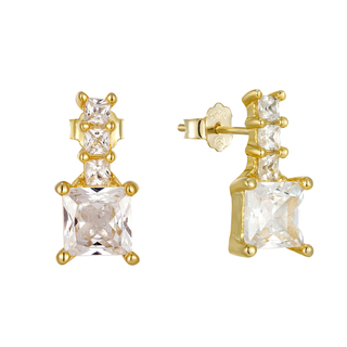 Women's Stud Square Earrings Silver 925 Zircon-Gold Plated 3A-SC800-3 Prince