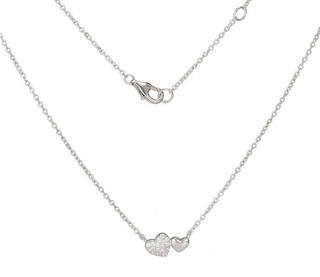 Women's  Necklace Double Heart Silver 925 White Zircon 3TA-KD194 Prince