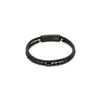 Ανδρικό Βραχιόλι Visetti 41C-BR243B Steel 316L-Μαύρο IP-Μαύρες Πέτρες-Δέρμα