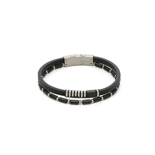 Ανδρικό Βραχιόλι Visetti 41C-BR288SB Steel 316L-Μαύρο IP-Μαύρες Πέτρες-Δέρμα