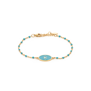 Women's Bracelet-Eye With Turquoise-Color Enamel Visetti 42L-BR004GQ Steel 316L-Gold Plating IP