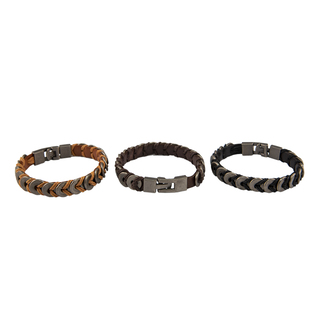 Men's Bracelet Leather-Steel 316L 45230190