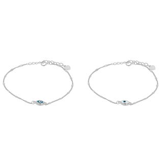 Women's Double-Sided Bracelet Eye-Turquoise And White Enamel Silver 925-Rhodium Plated 4A-BR012-1QW Prince