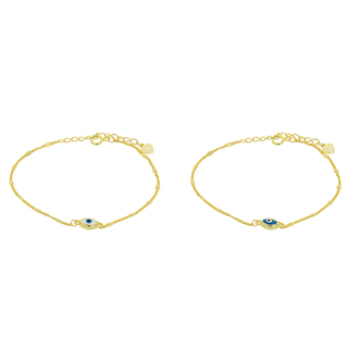 Women's Double-Sided Bracelet Eye-Turquoise And White Enamel Silver 925-Gold Plated 4A-BR012-3QW Prince