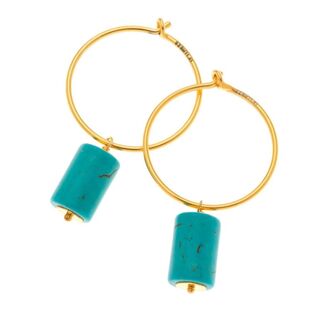 Women's Hoop Earrings Silver 925-Gold Plated Gemstone Turquoise 51082 Arteon