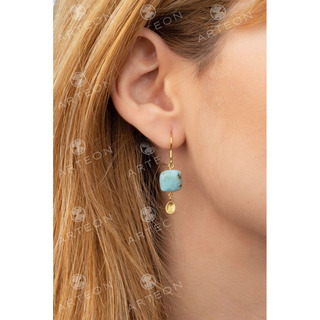 Γυναικεία Κρεμαστά Σκουλαρίκια Ασήμι 925-Επιχρύσωση Με Ημιπολύτιμη Πέτρα Άκουα Μαρίνα 51378 Arteon