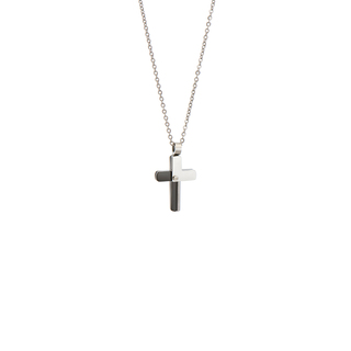 Men's Cross Necklace 51D-KD074SB Visetti Steel 316L-Black IP