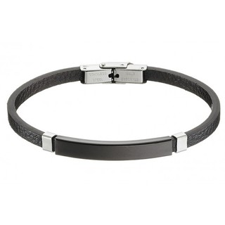 Men's bracelet black leather steel N-00440
