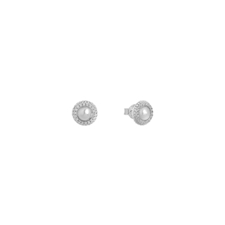 Women's Rosette Earrings Silver 925 Zircons And Pearl 5F-SC078 Prince