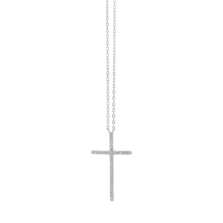 Women's Necklace Big Cross Silver 925 White Zircons 5O-KD033 Prince