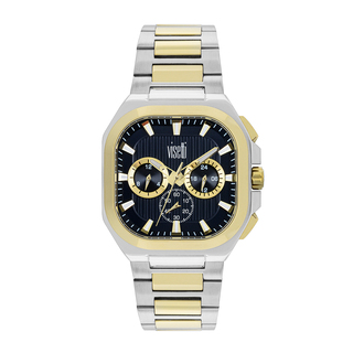 Men's Square Watch Horizon 61I-SW012SGB Visetti 316L Steel -Gold Plating IP-Black Dial