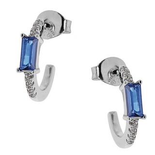 Women's Hoop Earrings Silver 925-Rhodium Plating Blue Zircon 8TA-SC001-1M Prince
