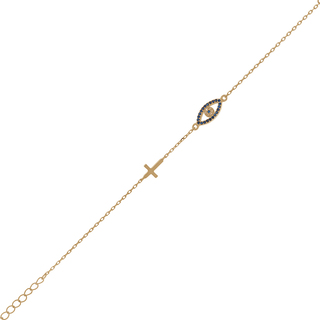 Women's Bracelet Eye-Cross Silver 925 Gold Plating Zircon 9A-BR138-3M Prince