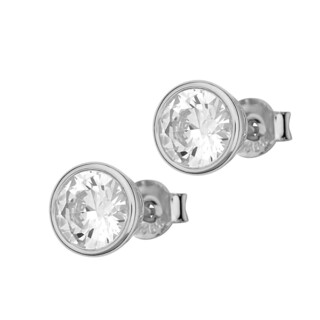 Women's Single Stone Earrings Silver 925-Rhodium Plating Zircon 9A-SC035-1 Prince