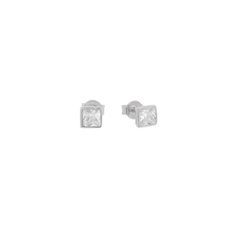 Women's Square Single Stone Earrings Silver 925 Zircon 9D-SC026 Prince