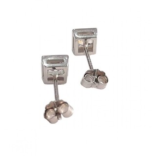 Women's Square Single Stone Earrings Silver 925 Zircon 9D-SC026 Prince