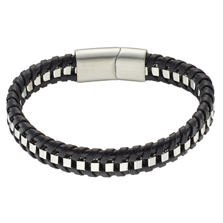 Ανδρικό Βραχιόλι Μαύρο Δέρμα-Ατσάλι N-00561 Artcollection