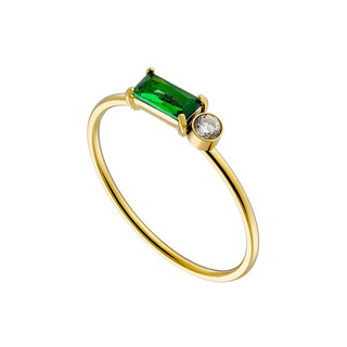 Women's Ring Green And White Zircons Steel 316L Gold IP N-02539  Artcollection