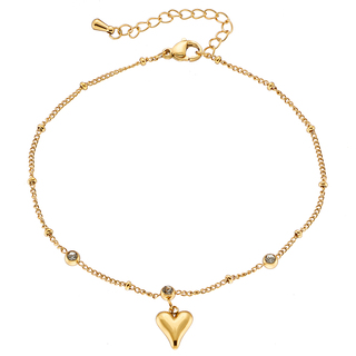 Women's Anklet Heart Chain And White Crystals Steel N-03782 Artcollection