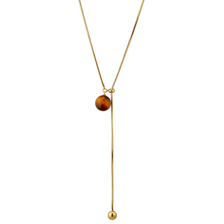 Women's Long Necklace With Tiger Eye Stone Steel 316L-Gold Plating IP N-07346G Artcollection