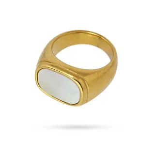 Women's Ring Shell Steel With White Mother Of Pearl AAN876 Anartxy
