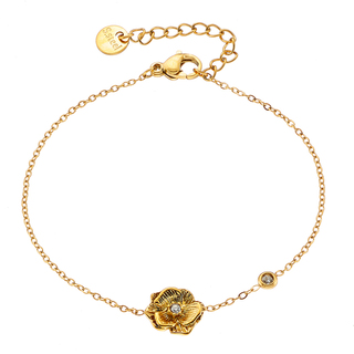 Γυναικείο Βραχιόλι Αλυσίδα Λουλούδι-Κρύσταλλο Ατσάλι-Επιχρύσωση IP N-01062 Artcollection