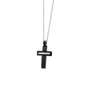 Men's Cross Necklace AD-KD235B Visetti Steel 316L Black IP