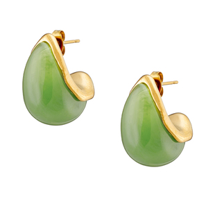 Women's  Earrings Teardrop With Colored Stone Steel Gold IP N-02360 Artcollection