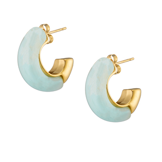 Women's Hoop Earrings With Colored Stone Steel Gold IP N-02361 Artcollection