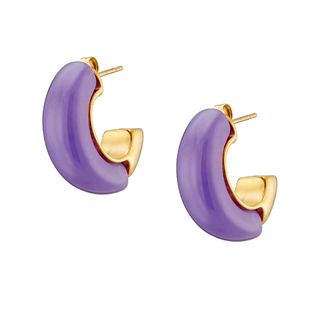 Women's Hoop Earrings With Colored Stone Steel Gold IP N-02361 Artcollection