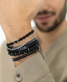 Men's Handmade Bracelet 'Mr Slices' Black Onyx-Hematite 4210 LifeLikew