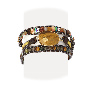 Women's Boho Caspian Bracelet With Semi Precious Stones And Leather BPU796 Anartxy