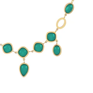 Women's Necklace Drops Orchid Steel-Gold Plated With Green Crystals DCO040B Anartxy