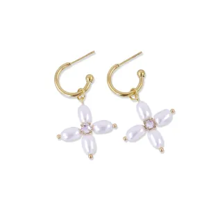 Women's Long Hoop Earrings Essentials Shai DPE230A1 Surgical Steel 316L Gold Plated IP-White Pearl-White Zircon Anartxy