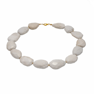 Necklace KRAMA JEWELS White Agate Baroque-Silver 925-Gold Plated KK0393