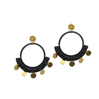 Women's Handmade Macrame Boho Hoop Earrings-Coins Brass EW15 Astra Collection