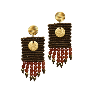 Women's Handmade Macrame Boho Earrings-Brass-Corneol Αgate EW22 Astra Collection