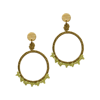 Women's Handmade Macrame Boho Hoop Earrings-Brass-Light Green Jade EW25 Astra Collection