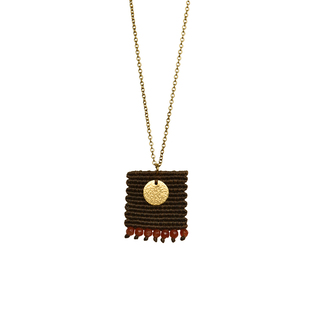 Women's Handmade Macrame Boho Necklace-Brass-Corneol Αgate EW33 Astra Collection
