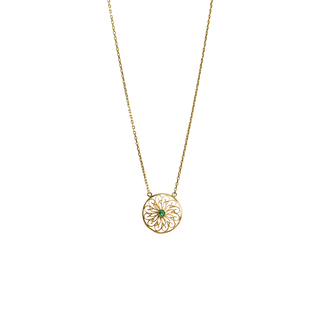 Women's Round Rosette Necklace Gold 9K G8N010-3E Prince With Green CZ Zircons
