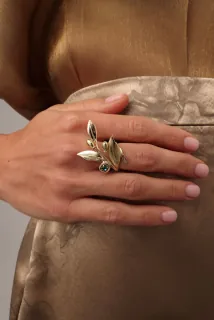 Women's Handmade Alea Ring GB1908 | Kalliope Brass With Gold Plating And Indicolite Blue Crystal
