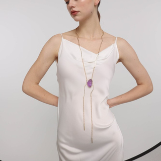 Γυναικείο Χειροποίητο Μακρύ Κολιέ Elemental Pebble Necklace | GK1823L Kalliope Ορείχαλκος- Λιλά Χυτευμένη Ρητίνη