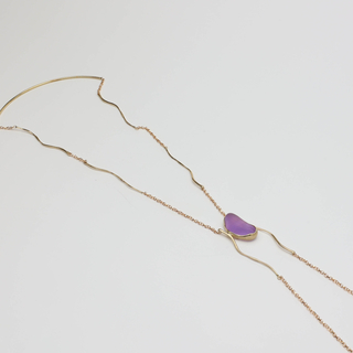 Γυναικείο Χειροποίητο Μακρύ Κολιέ Elemental Pebble Necklace | GK1823L Kalliope Ορείχαλκος- Λιλά Χυτευμένη Ρητίνη