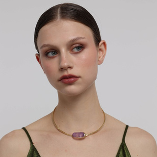 Women's Handmade Short Necklace Earthpulse | GK1827 Kalliope Brass-Orange Cast Resin