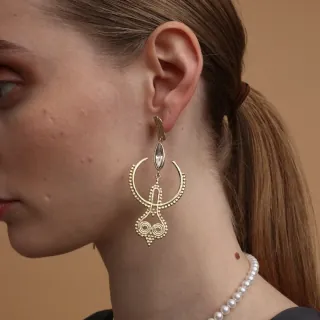 Women's Handmade Earrings Single Hera | GS1735 Kalliope Brass-Pearls And White Crystal