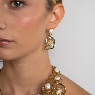 Women's Handmade Opal Long Earrings | GS1887 Kalliope Brass-Pearl Baroque